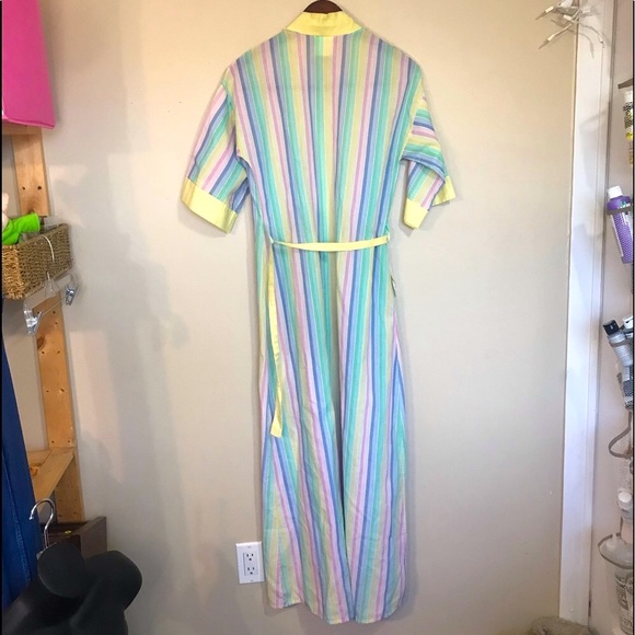 Vintage Vico Viola rainbow pastel striped cotton night shirt robe with tie - Picture 4 of 8